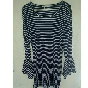 Striped Bodycon Dress with Bell Sleeves